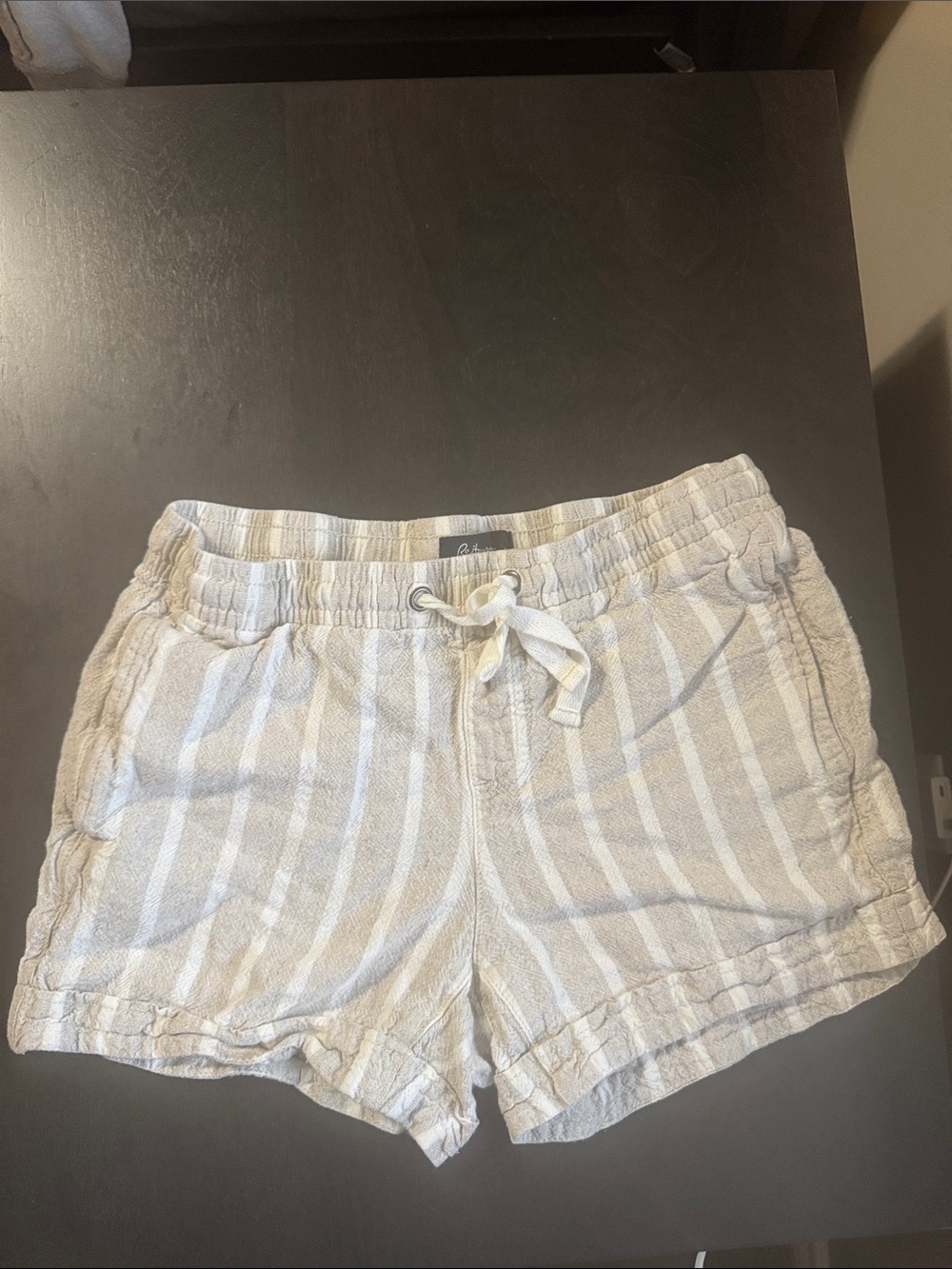 Reitmans Beige and White Striped Drawstring Shorts